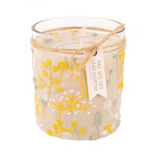 VELA AROMATICA EN VASO L CON BORDADO
