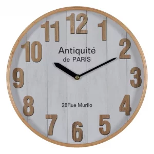 RELOJ BLANCO-NATURAL MADERA / CRISTAL 32 X 32 X 4,50 CM