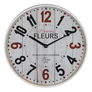 RELOJ BLANCO MADERA / CRISTAL DECORACIÓN 40 X 40 X 4,50 CM