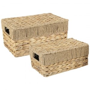 CESTAS CON TAPA HOJA TRENZADA 40 x 28 x 20cm