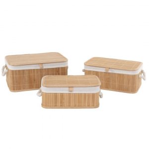 CESTA CON TAPA BAMBU NATURAL 35 x 25 x 15cm