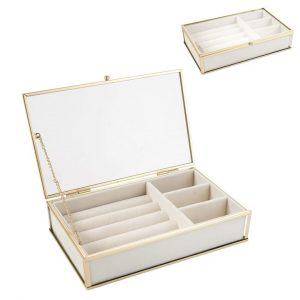 JOYERO CRISTAL FILO ORO TERCIOPELO NATURAL 20 x 13 x 4.5cm
