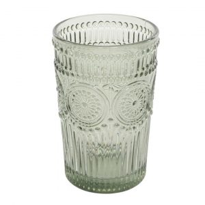 SET 6 VASO CRISTAL GRABADO 400ML VERDE AGUA