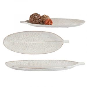 BANDEJA MADERA DECORACION HOJA BLANCO14.5 x 40.5 x 3 cm