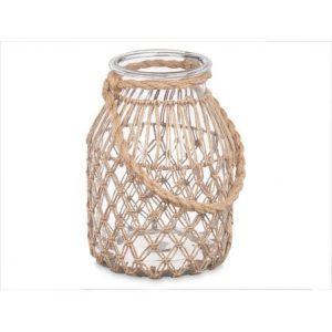 PORTAVELA VIDRIO CUERDA NATURAL 20 x 20 x 30 cm