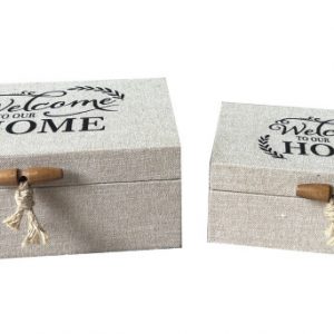 CAJA SET 2 POLIESTER MADERA 25X15X10 CREMA LD-233436