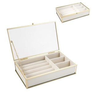 JOYERO CRISTAL FILO ORO TERCIOPELO NATURAL 20 x 13 x 4.5cm