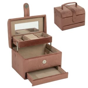 JOYERO 3 NIVELES TERCIOPELO ROSA MAQUILLAJE