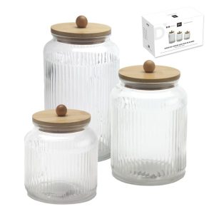 JUEGO DE 3 BOTES COCINA TAPA BAMBU